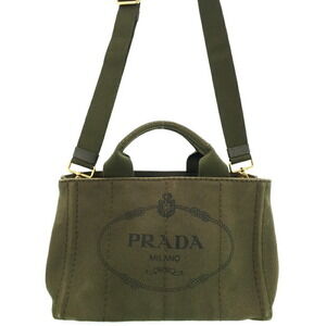 Prada Canapa Tote canvas handbag top handles 2way Khaki Green